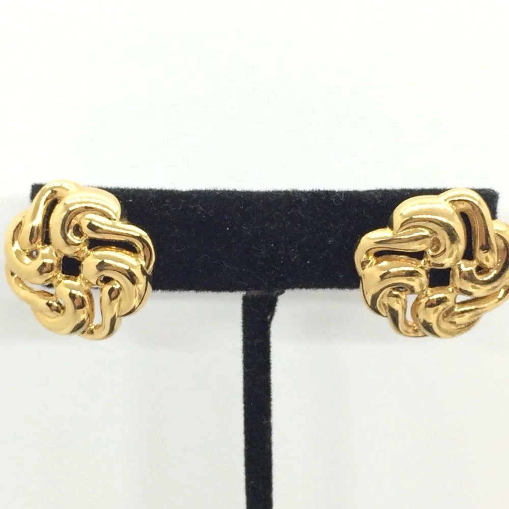 MONET VINTAGE 80S 90S SWIRL GOLD TONE ROUND ABSTRACT EARRINGS FOR PIERCED EARS